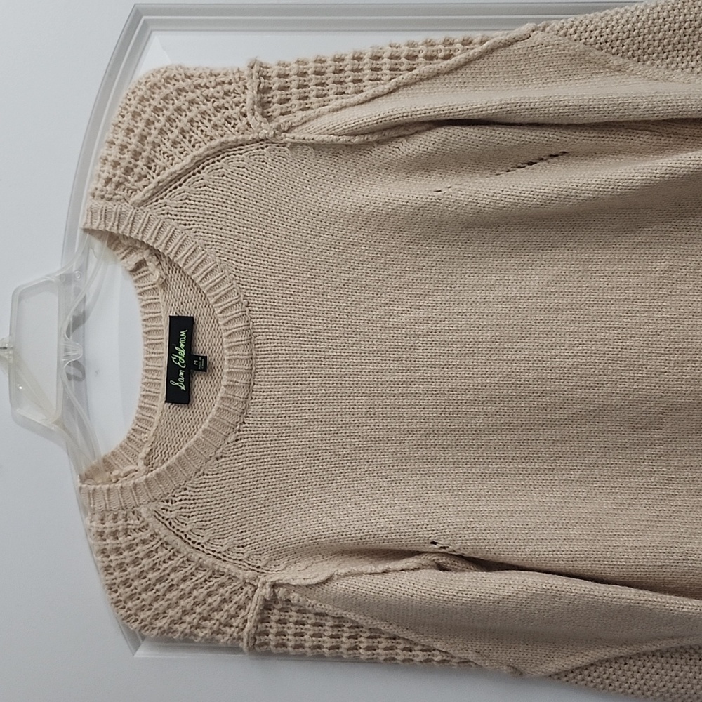 Sam Edelman Womens Sweater Long Sleeve Cream Wool Blend Side Slits. SZ Medium - Picture 3 of 13